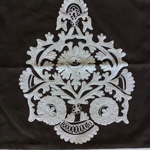 West Elm EUC Pillow Cover Only Embroidered Zipper West Elm Brown And White